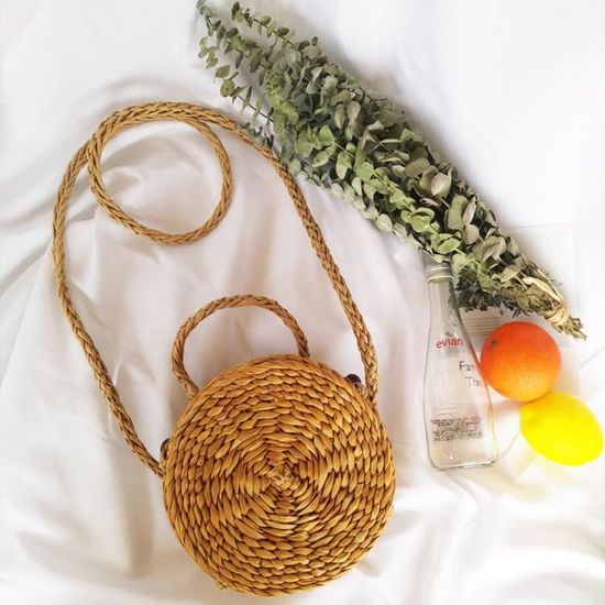 Sac En Paille Bohème Femme - Sac De Plage Tissé 41x30x28cm - Grand Capacité, Léger - Idéal Plage, Voyage, Shopping