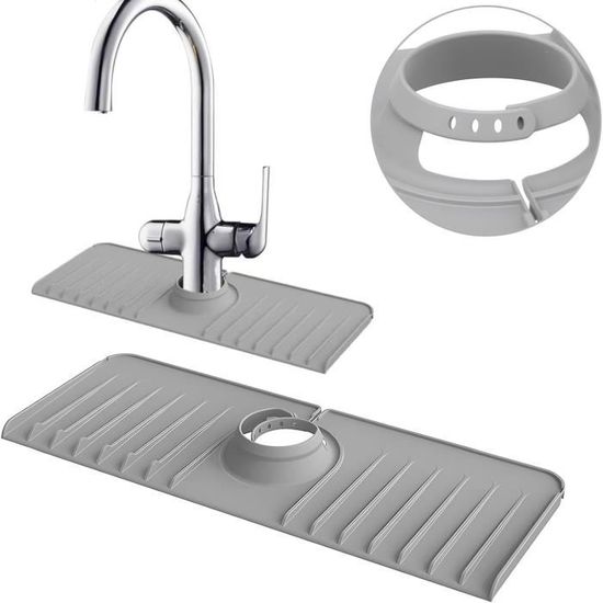 Tapis D'évier En Silicone – Anti-éclaboussures – Drainage Rapide – Pour Cuisine & Salle De Bain – Couleur Grise