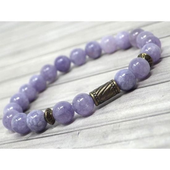 Bracelet pour femme Thurcolas ethnique Zen en perles en Quartz Bleu et Bouddha en métal argenté 