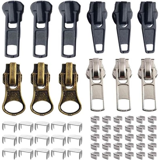 Kit de réparation de fermeture éclair 61 pièces, curseurs de fermeture éclair en métal de remplacement | Leroy Merlin