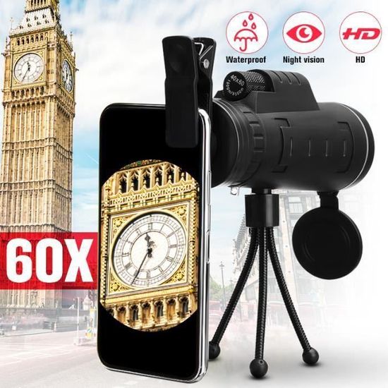 Monoculaire Compact 40x60 Zoom HD - Puissant Pour Chasse Et Observation - Neuf