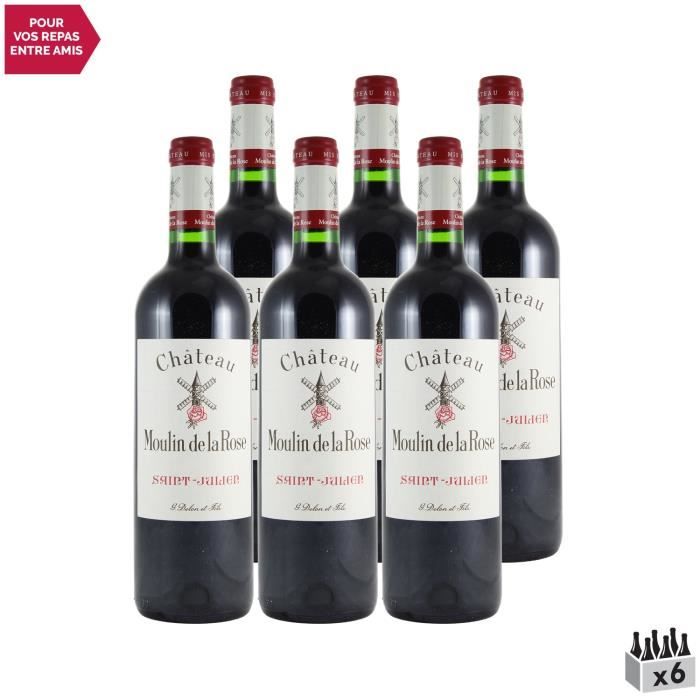 Château Moulin de la Rose Saint-Julien Cru Bourgeois Rouge 2018 - Lot de 6x75cl - Vin AOC Rouge de Bordeaux - Cépages Cabernet Sauvi