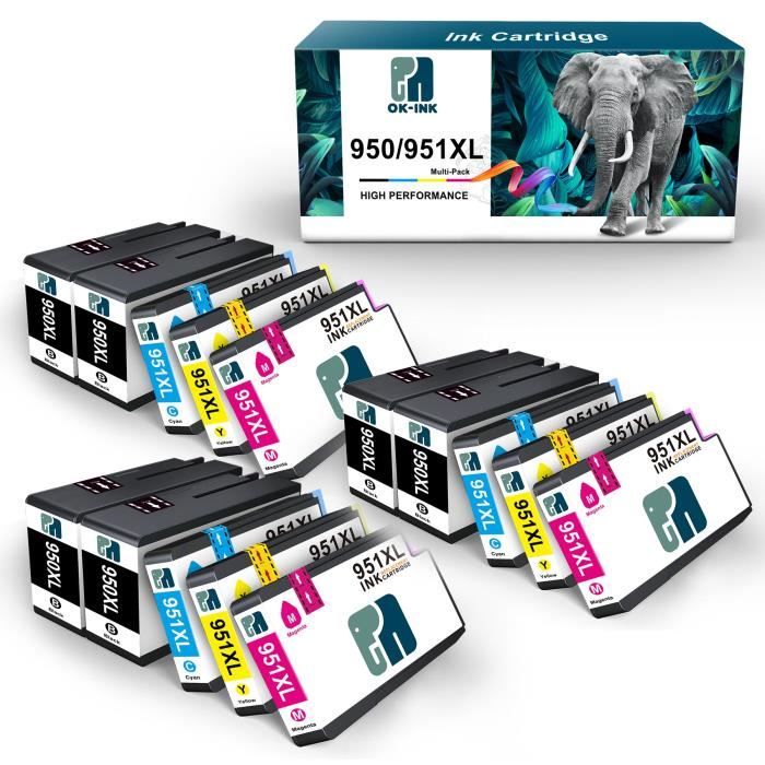 Lot De 8 Cartouches 950XL 951XL Compatibles HP - Noir + Couleurs (Cyan, Magenta, Jaune) - Haute Capacité Pour Officejet Pro
