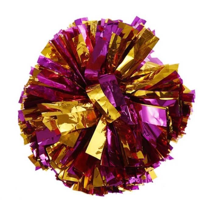2 PCS manche métallique et anneau en plastique Pom Poms Cheerleading GOLD + ROSE RED
