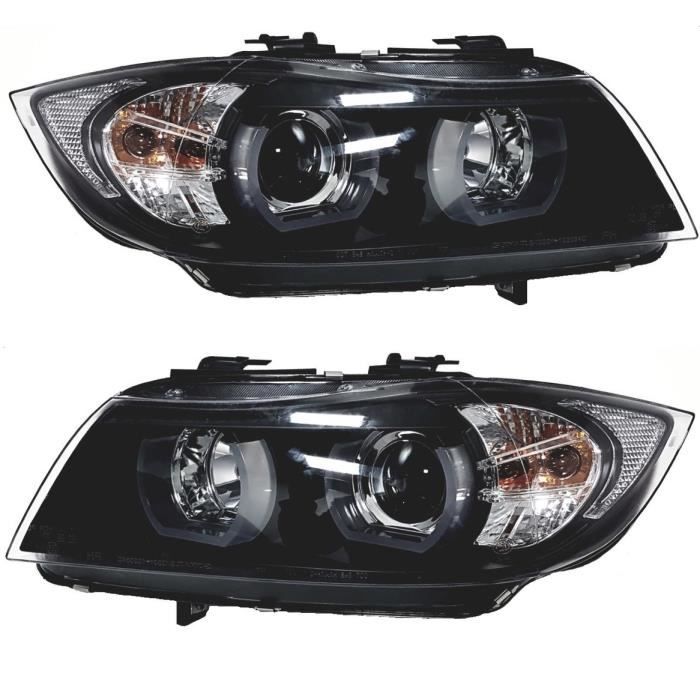 2 FEUX PHARE AVANT ANGEL EYES LED TUBE 3D BMW SERIE 3 E90 E91 PHASE 1 DE 12/2004 A 09/2008