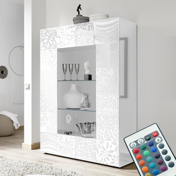 Vaisselier lumineux design blanc laqué NERINA L 121 x P 42 x H 166 cm Blanc