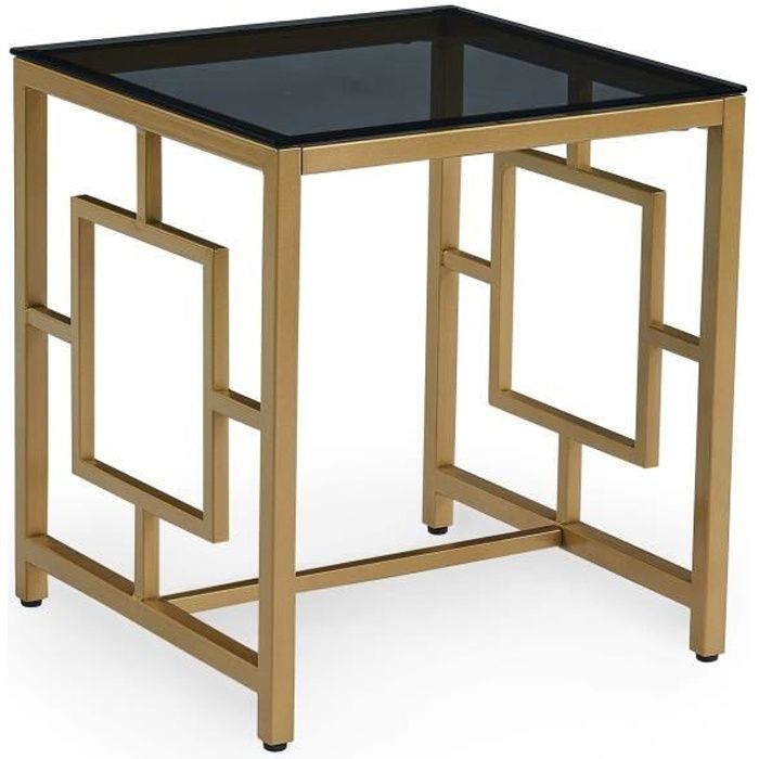 TABLE BASSE EN VERRE NOIR ET MÉTAL DORÉ CARRÉE OPHIR