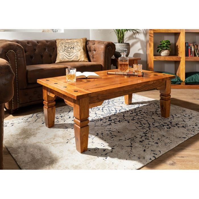 Table basse 135x75cm - Bois massif d'acacia laqué (Miel) - OXFORD #0429