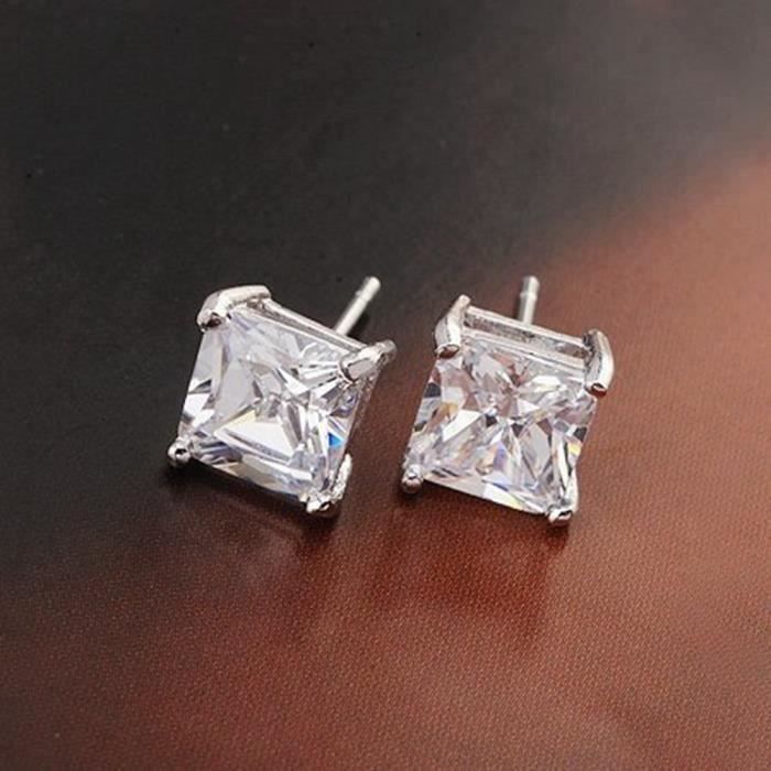 boucles d'oreilles hommes plaqué or blanc 18 carats boucles d'oreille unisexe coupe carrée Meg61979