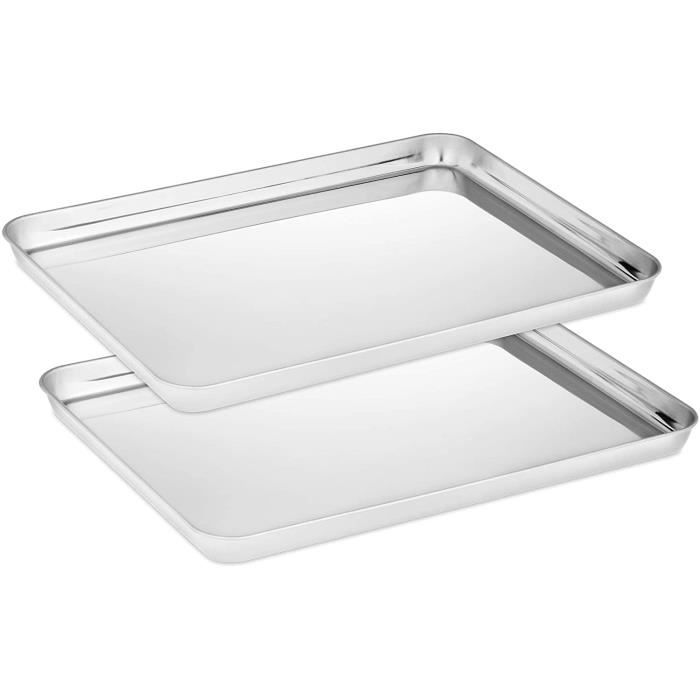 Velaze Plaque à Pâtisserie en Acier Inoxydable, Plaque Genoise, Set de 2 Pcs Rectangulaire et Coin Arrondi, Ustensiles de Patisserie