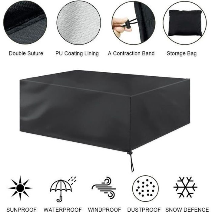 Housse De Protection Étanche Pour Meubles de Jardin Table Banc Extérieurs Bâche Couvercle Noir 213X132X74cm