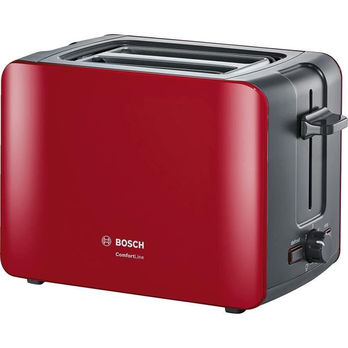 Bosch TAT6A114 Grille-Pain Compact Comfort Line Fonction de Centrage Automatique 1090 W, Rouge/Anthracite