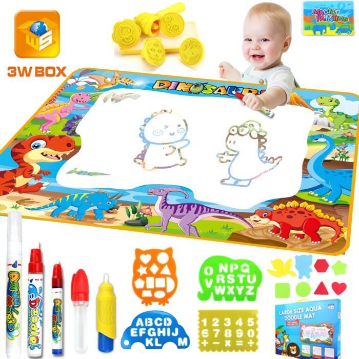 MARSEE Tapis Doodle, Dinosaure Tapis Dessin Eau 100*70cm Magic Matte, Jouets Educatifs pour Enfants 3 ans - 6 ans