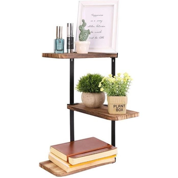 Étagère Angle Murale Industrielle Étagère Rangement Murale en Bois et Métal Étagère Flottante à 3 Niveaux - 25.9x43.7cm