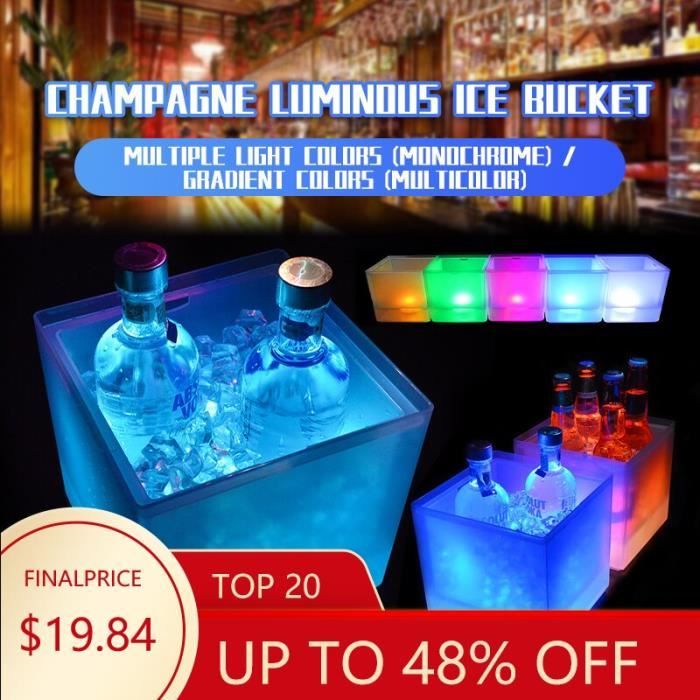 LED seau à glace 3.5L LED refroidisseur seau coloré changeant Double couche carré bac à glace pour Bar bière Champagne v*DE15484