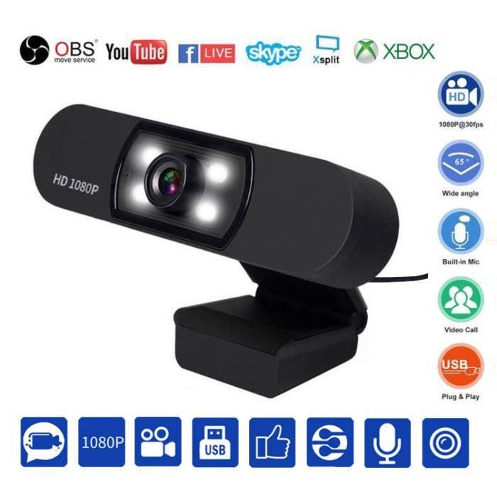 Webcam 1080P Full HD Live Streaming avec Microphone Anti-bruit et 4 LED USB Caméra Web PC Plug et Play pour Vidéo GORIFEI®