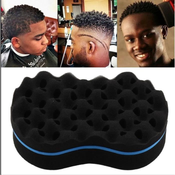 Brosse à cheveux éponge, Éponge Mousse Brosse Cheveux Coiffure Magique Dread Boucle Afro Bobine Double-face Frisé Vague (noir+bleu)