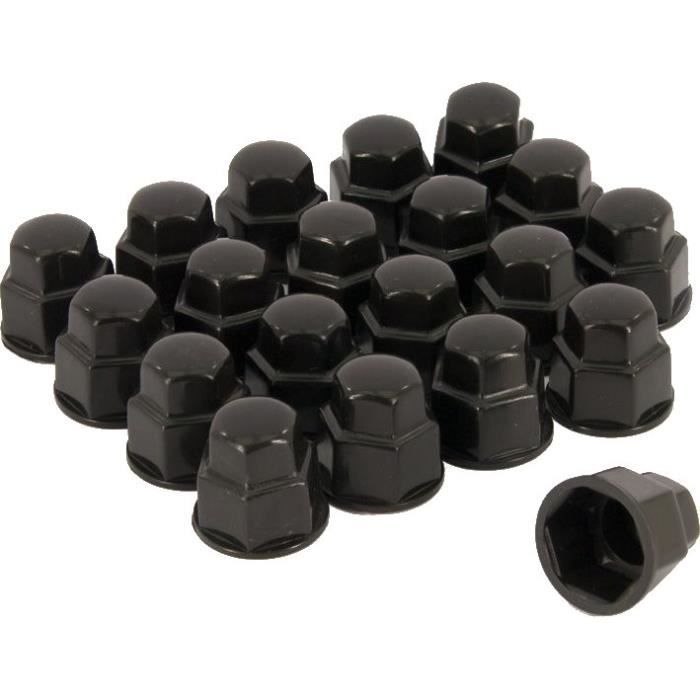 bouchons d'écrou de roue 19 mm plastique noir 20 pièces