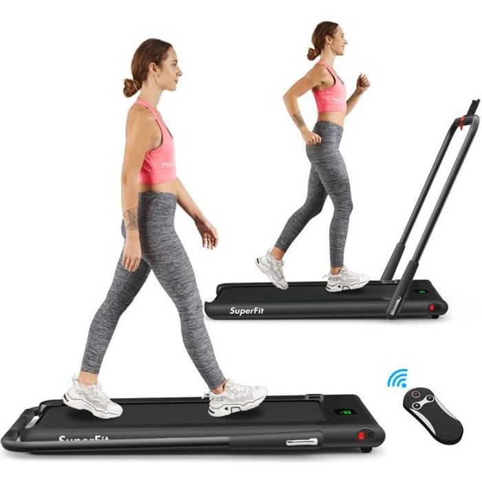 COSTWAY Tapis de Course Electrique Pliable 2 en 1 Contrôlé par APP 12 Km/H avec Ecran LED Haut-parleur Bluetooth Moteur 0,75HP