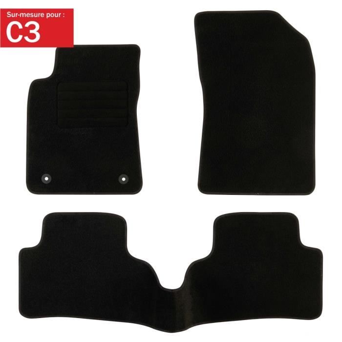 ASC Tapis de voiture pour C3 III s/érie 2016-2020 en moquette avec boutons et talonnette