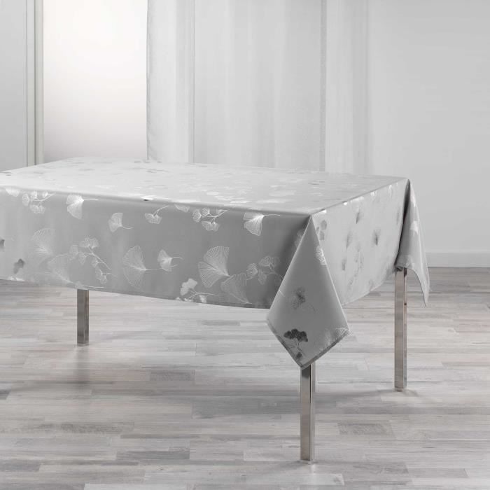 CDaffaires Nappe rectangle 150 x 240 cm polyester imprime metallise bloomy Gris-argent