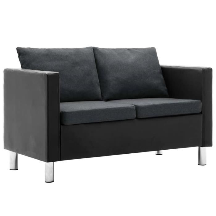 FAS Canapé à 2 places Simili-cuir Noir et gris foncé