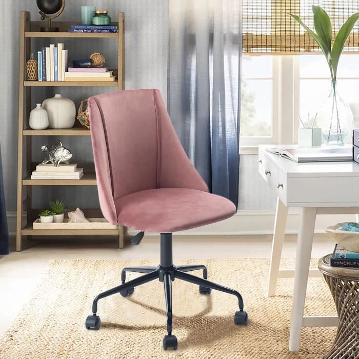 Chaise de bureau Velours Métal Rose Noir Réglable Pivot Home Office Moderne Tendance Design Ergonomique Confortable