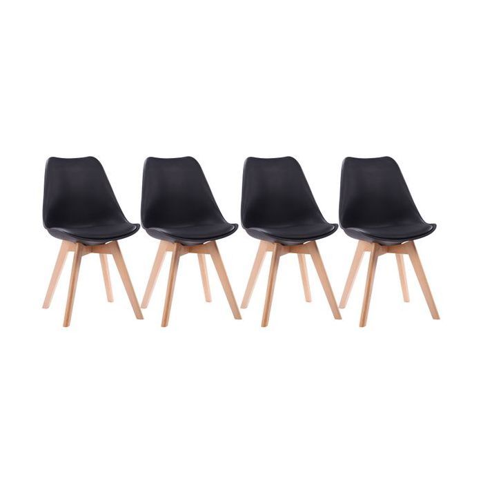Lot de 4 chaises scandinave NORA noires avec coussin