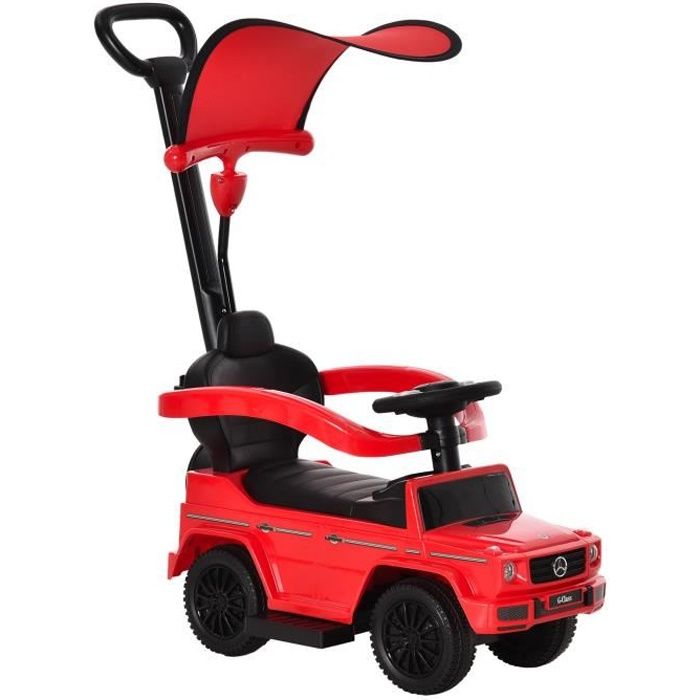 Porteur enfants voiture enfant multi-équipée 12-36 mois klaxon marche-pieds, garde-corps et ombrelle rouge