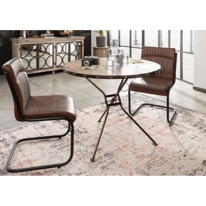 Table ronde 100cm - Bois massif de manguier laqué (Marron) - Design industriel - HEAVY INDUSTRY #256