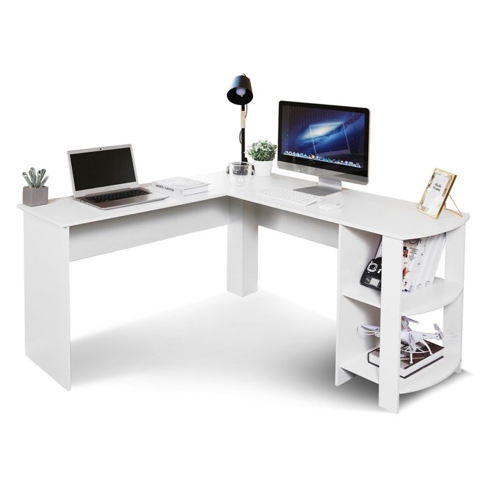Table d'ordinateur d'angle table de travail bureau d'ordinateur en L-forme blanc-Meerveil