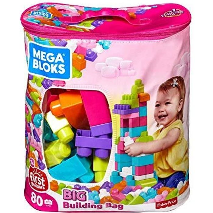 Mega Bloks Sac rose, jeu de blocs de construction, 80 pièces, jouet pour bébé et enfant de 1 à 5 ans, DCH62 DCH62