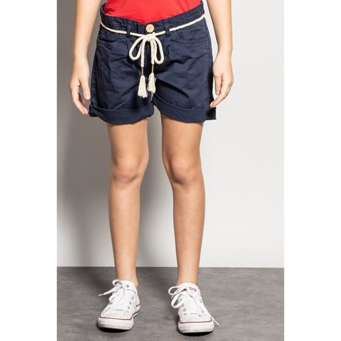 DEELUXE Bermuda à revers et ceinture fantaisie STATE Navy