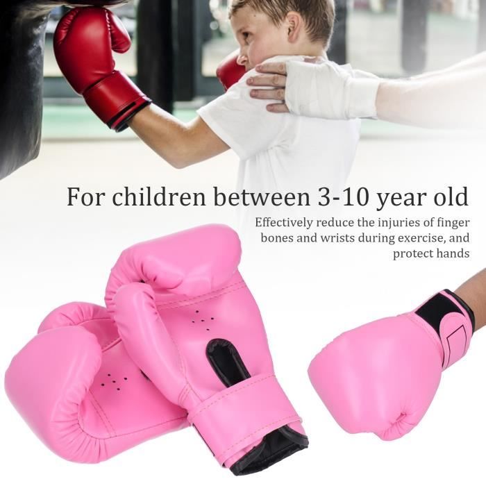 2pcs Gants de Boxe pour Enfants Gants de Frappe Taekwondo de Combat d'Entraînement (Rose)
