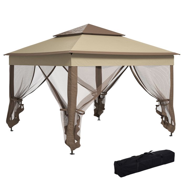 Tonnelle barnum de jardin pop-up pliant 3,25L x 3,25l x 2,65H m acier polyester moustiquaires + sac de transport café