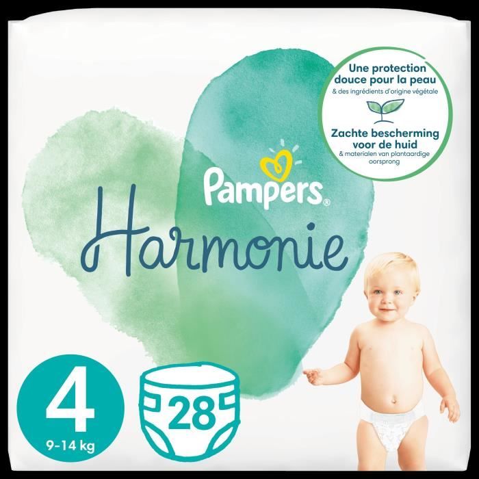 PAMPERS Couches Harmonie taille 4 9-14 kg - 28 couches
