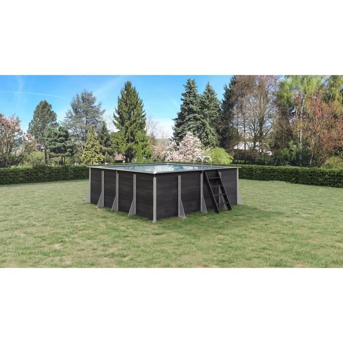 Piscine Composite Carré 3,26 * 3,26 m semi-enterrée - Modèle Milly - Structure acier Just'aposé - Gris anthracite