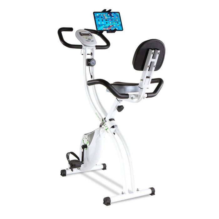 Vélo d'appartement pliable Dossier. Back Fit + Support pour tablette/smartphone unique Blanc