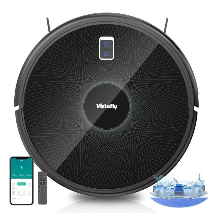 VisteflyM303 Aspirateur robot connecté avec navigation intelligente-Aspiration et lavage - 3000 Pa,120 min d'autonomie