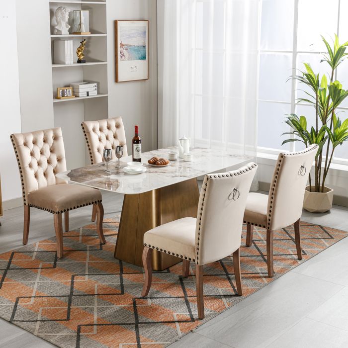 Lot de 4 Chaisess de Salle à Manger -Chaises de Cuisine - Style Classique -Chaises Salon Rembourrée -Pieds Bois Massif-Chameau