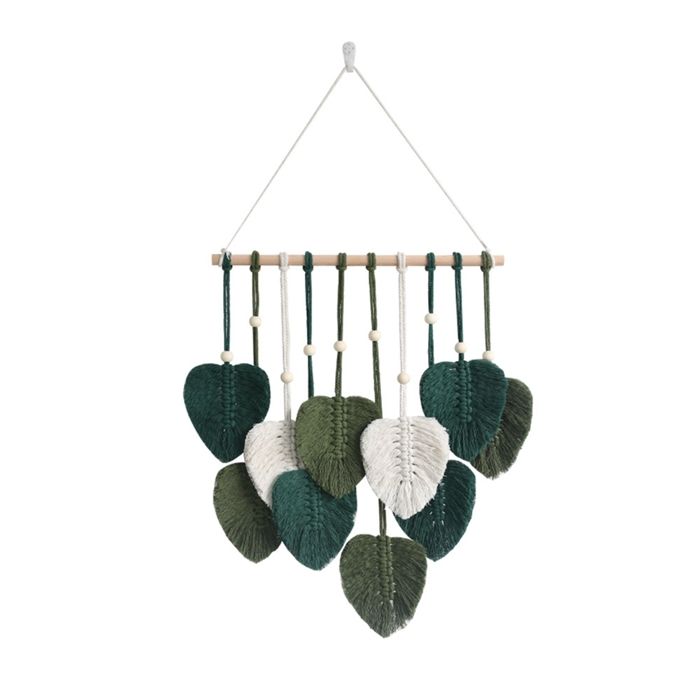 Tenture Murale Macramé à Motifs Feuilles - 120 X 75 Cm, Coton - Style Bohème, Décoration Intérieure Scandinave
