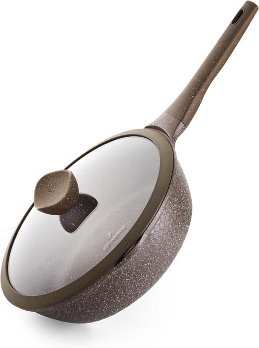 Poele Anti Adhesive avec couvercle Poele Induction 28 cm Poêle à Frire en Granit Antiadhésive