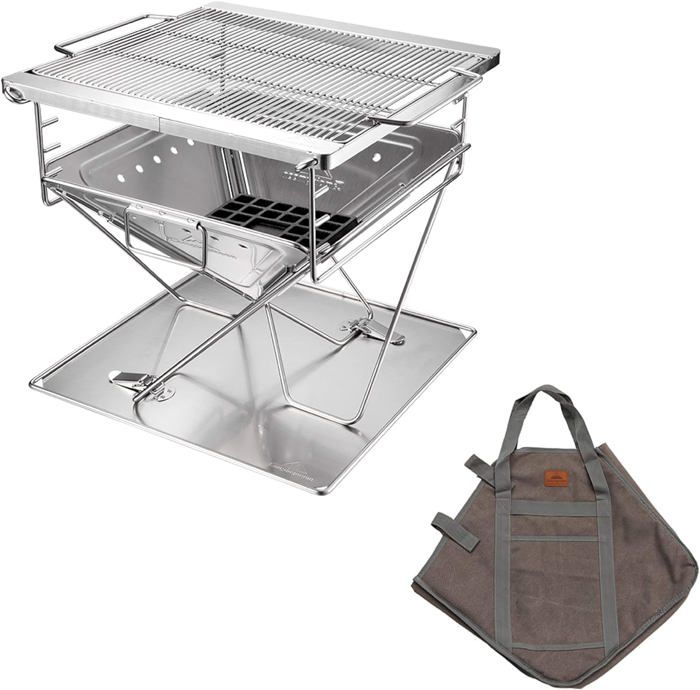 Hengrongshen Réchaud à Bois Portable Hobo Acier Inoxydable Pliable Avec Sac Transport Et Tapis Ignifuge