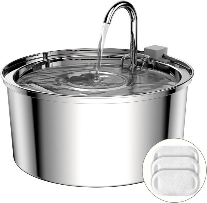 Comparer les prix de Fontaine à Eau pour Chat 3,2L Fontaine pour Chat en Acier Inoxydable,avec Pompe Silencieuse et 3PCS Filtre à Charbon Actif