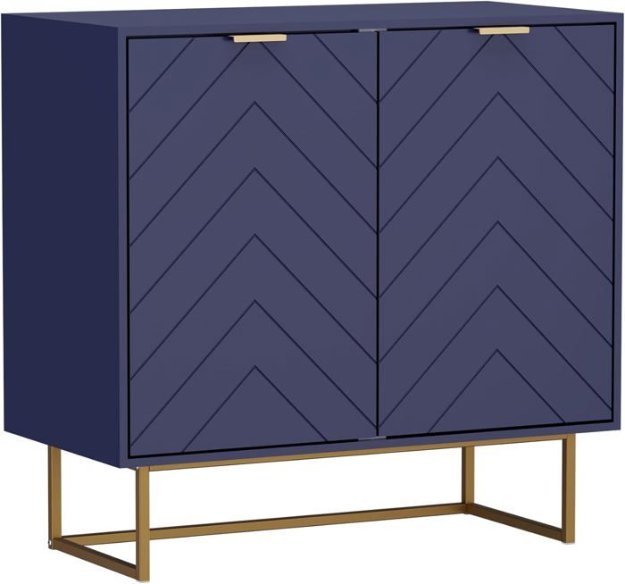 GOOBUY Buffet Bas à 2 Portes Armoire de Rangement Manche et Pieds en Métal Couleur Doré 80 x 40 x 775 cm (Bleu Marine)