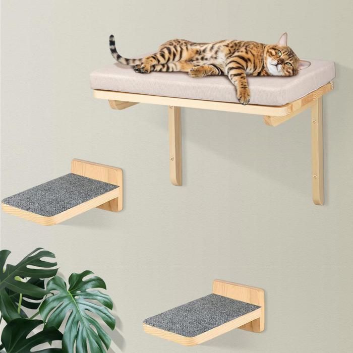 Comparer les prix de SUPFINE Arbre à Chat -  Hamac Mural - Lit pour Chat avec 2 Planches à Gratter pour Petits, Moyens et Grands Chats