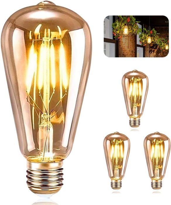 Ampoule LED E27 Vintage Lampe Décorative Edison Ampoule Antique Lampe ST64 4W LED Filament Blanc Chaud pour Restaurant Café Bar