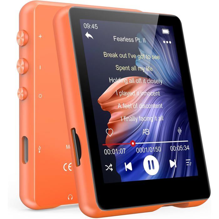 Lecteur MP3 Bluetooth 5.3 32Go - Écran Couleur 1,8 Pouce - Hi-Fi Sans Perte - Autonomie 7h - Enregistreur Vocal, Radio FM