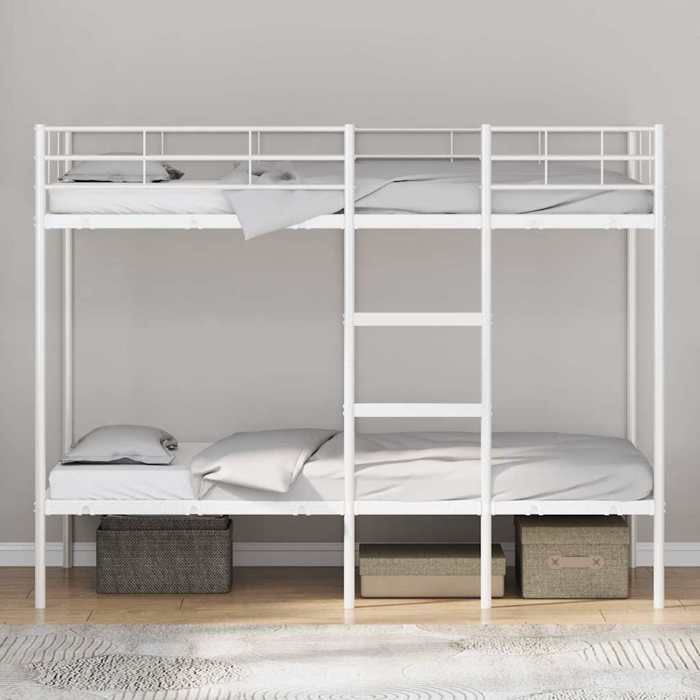 Lit superposé enfant - JM - 100x190 cm - Acier - Sommier inclus - Blanc