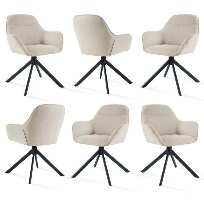 GOEURVANT Lot de 6 Chaises Pivotantes 360° avec Accoudoirs Chaise de Salle à Manger Design Ergonomique Pieds Métal Beige